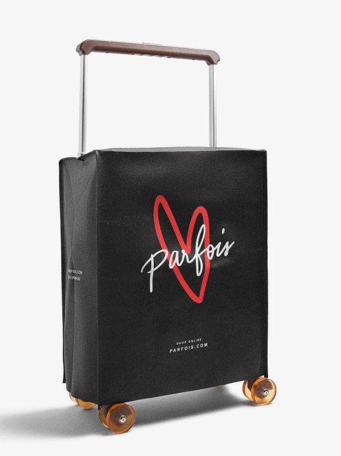 מזוודת נסיעות מפוספסת עם מחזיק כוס