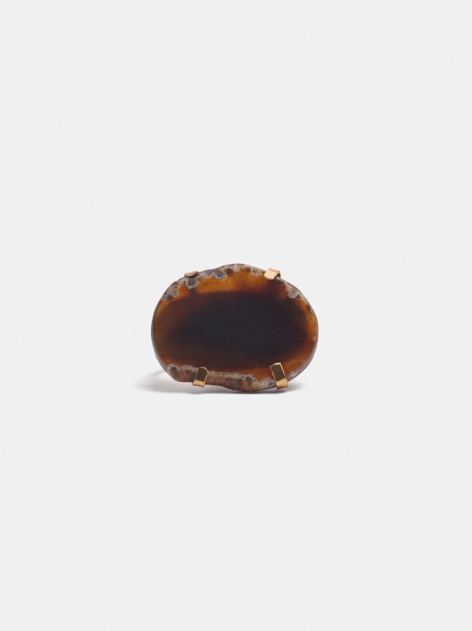 טבעת כפולה עם אבן אגת א-סימטרית