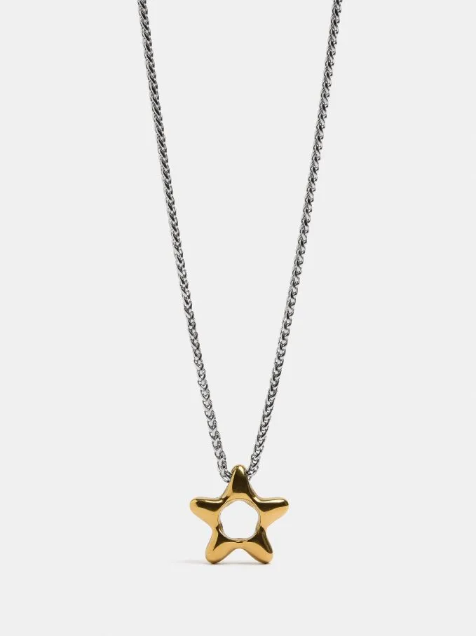 שרשרת בשני גוונים עם תליון כוכב Stainless Steel