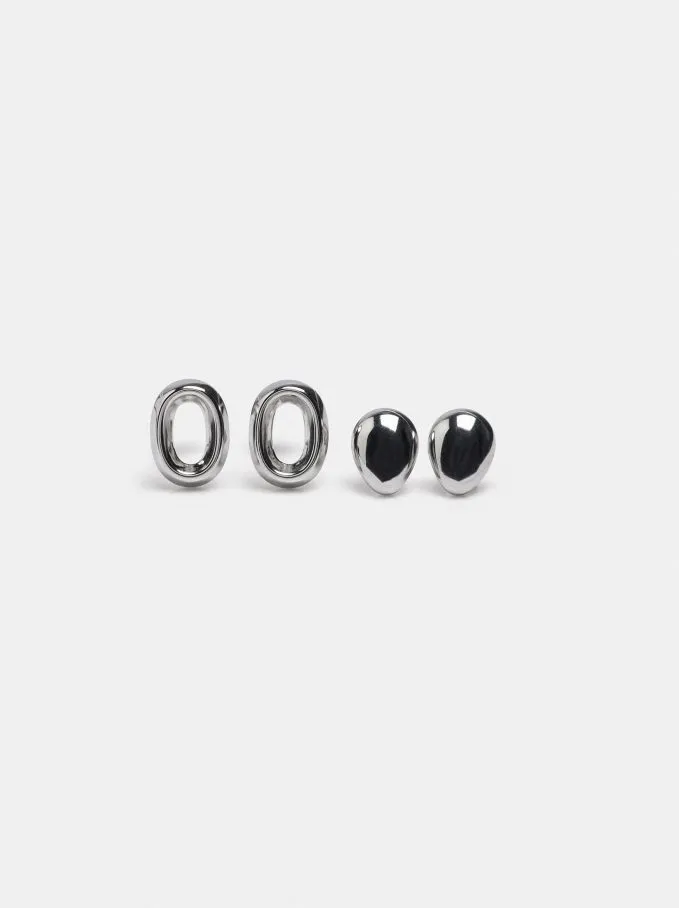 סט עגילים אובליים Stainless Steel